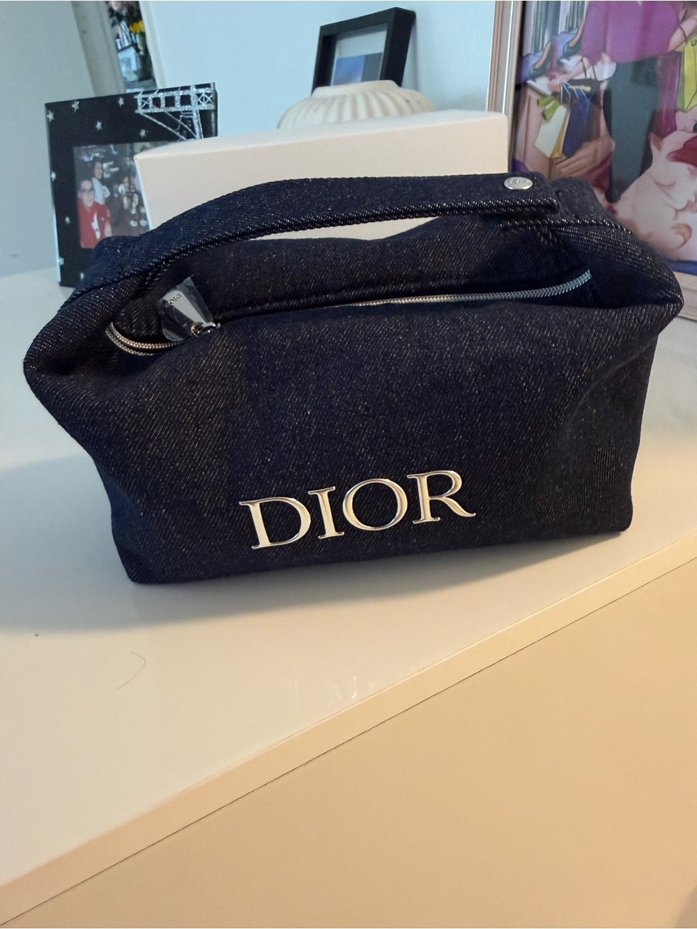 Dior Dark Blue Denim Logo Cosmetic Pouch